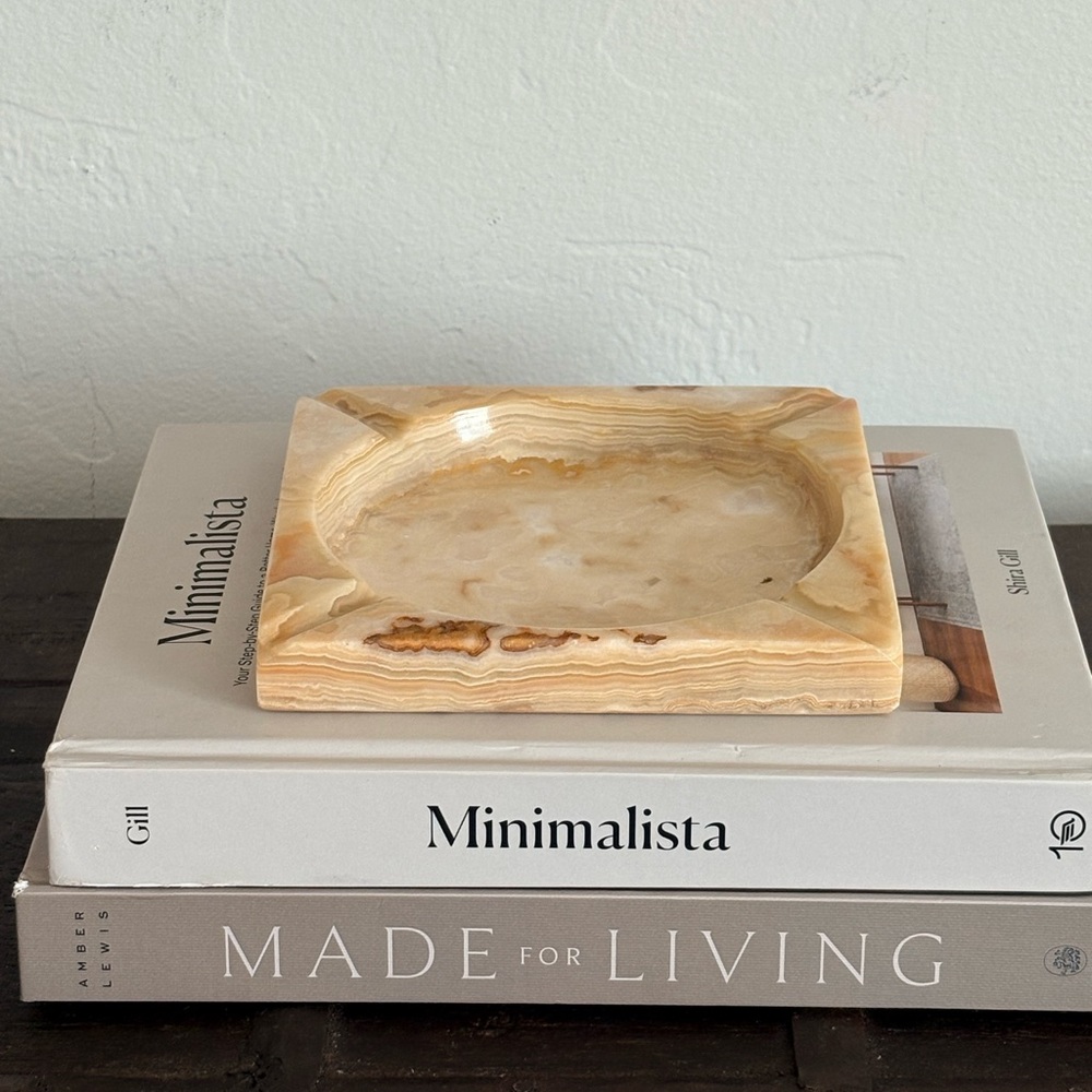 Vintage Alabaster Ashtray - Hand Carved 6” x 6”